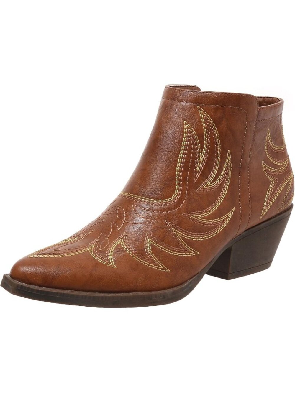 Women's Brown Polyurethane Cowgirl Western Pointed Toe Embroidered Chunky Heels